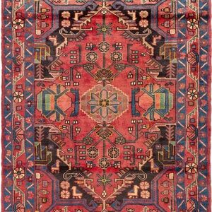 Handwoven Geometric Persian-Style Rug in Coral & Navy